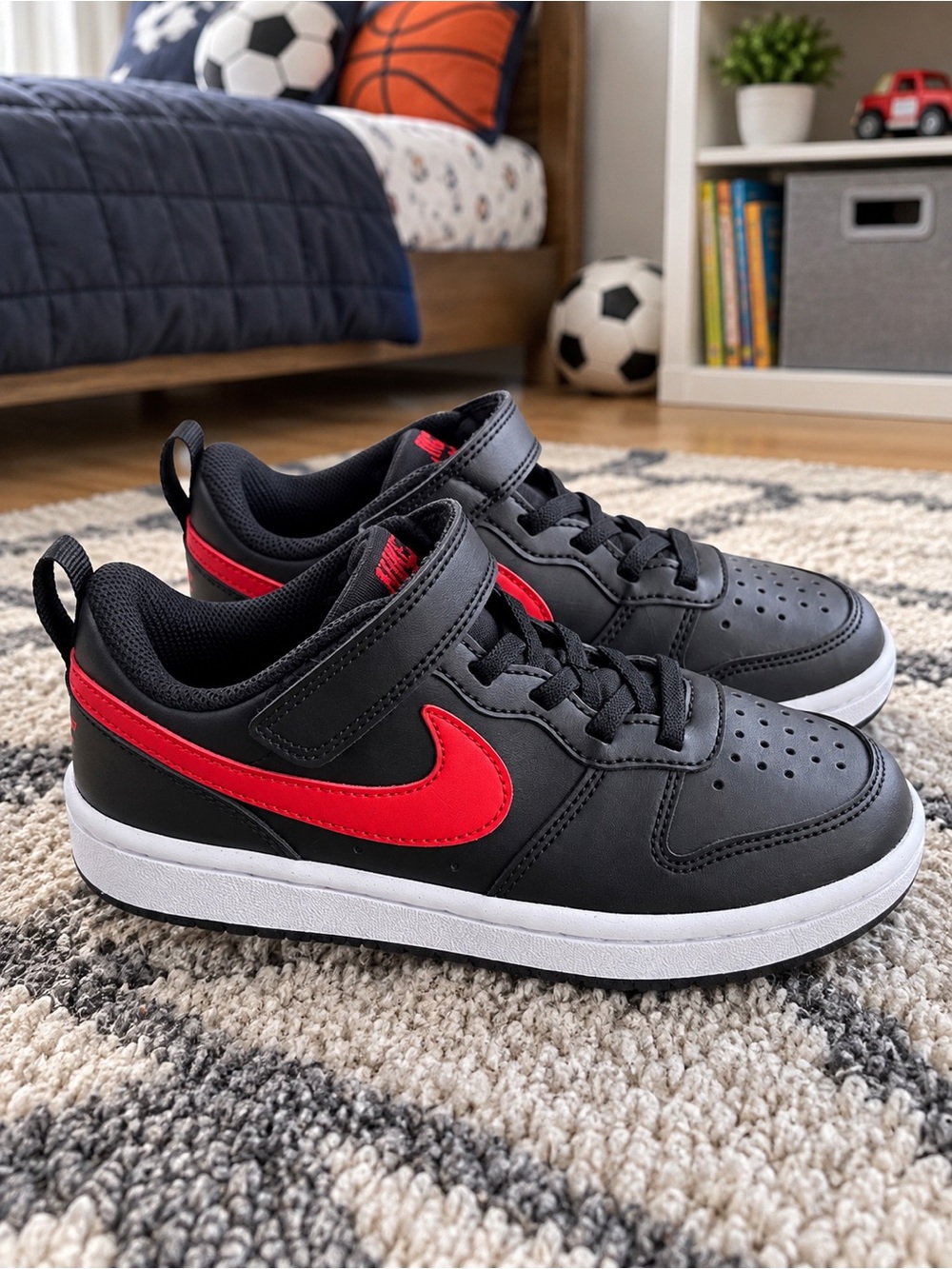 Nike Boys Court Borough Low Recraft Sneaker Red & Black Size 1y